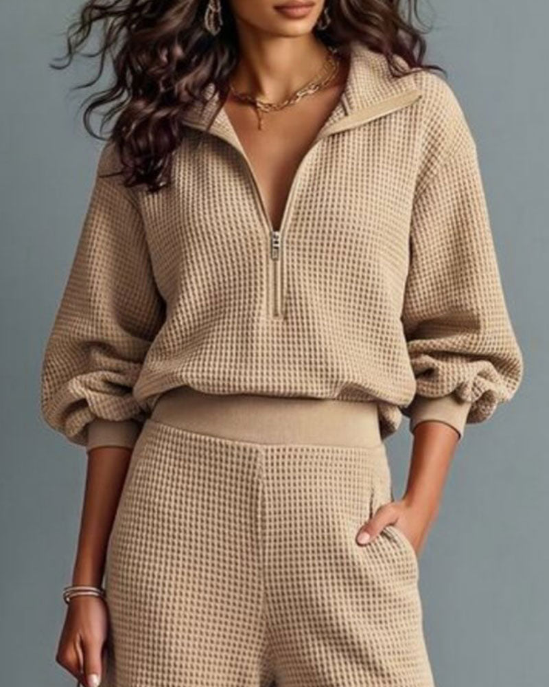 Waffle Half-Zip Pocket Set 2024 f/w two-piece sets