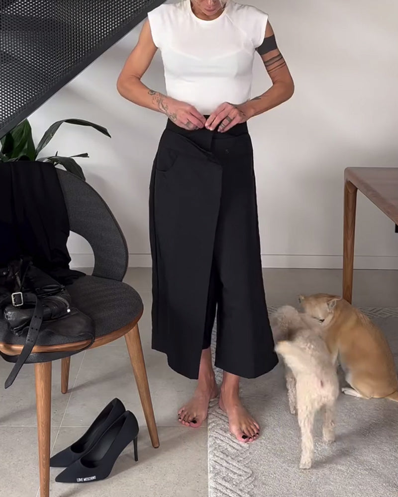 Calça casual assimétrica simples de cor sólida