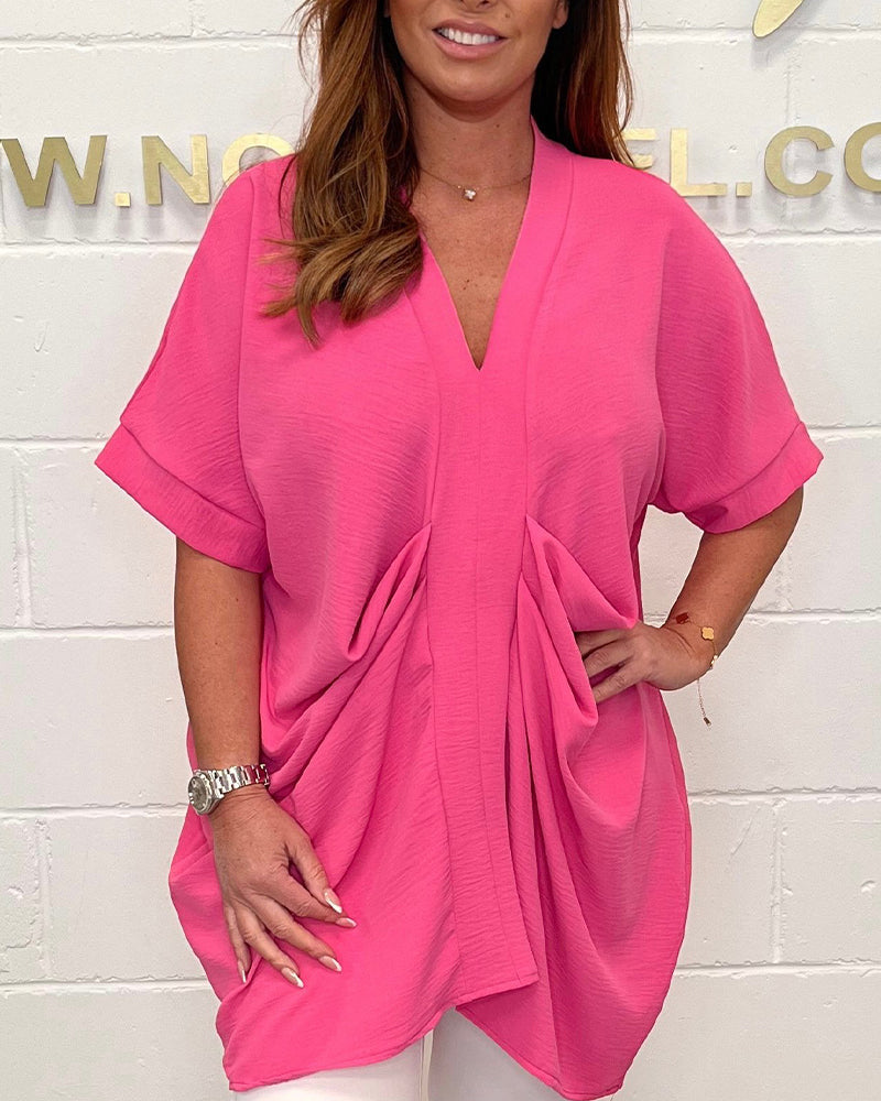 V-Neck Ruffle Loose Plus Size Blouse