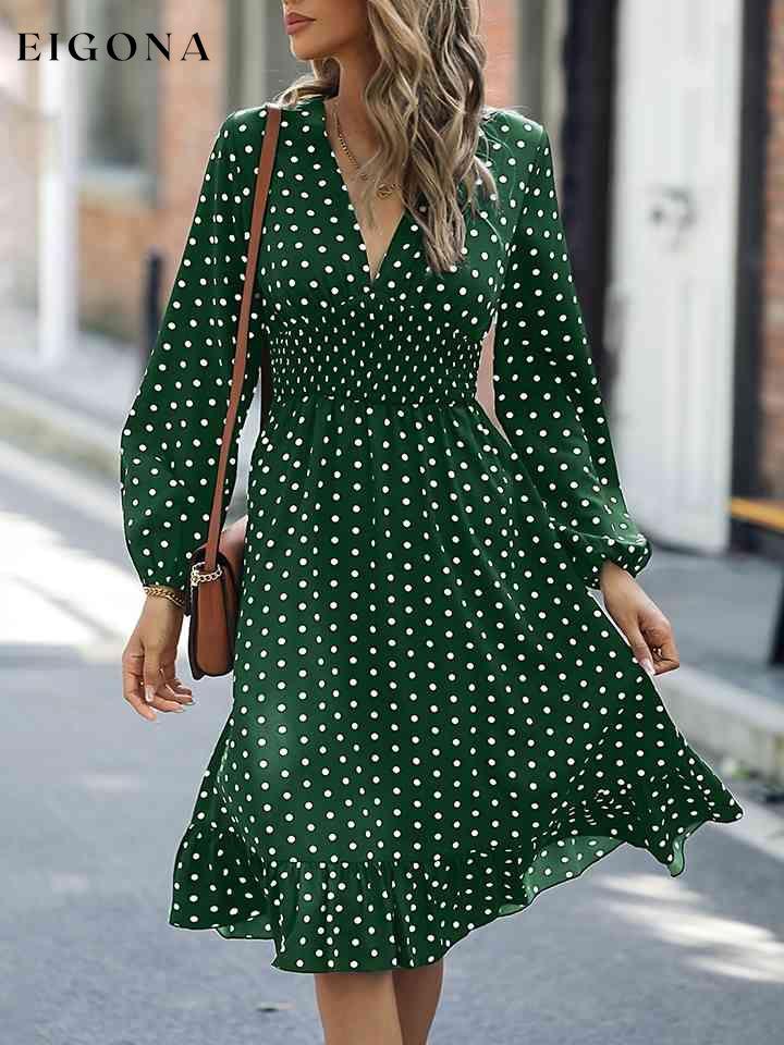 V-Neck Long Sleeve Ruffle Hem Dress Green clothes dress dresses M@Y mini dress Ship From Overseas Shipping Delay 09/29/2023 - 10/04/2023