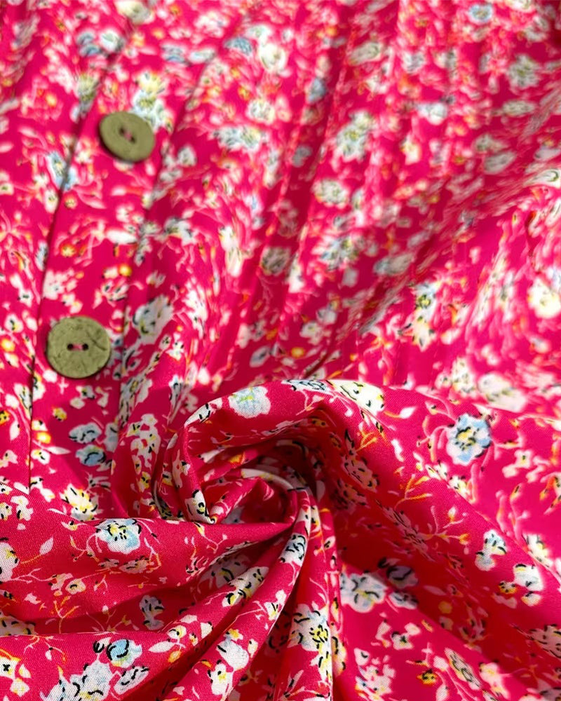 V-neck Button Floral Print Blouse