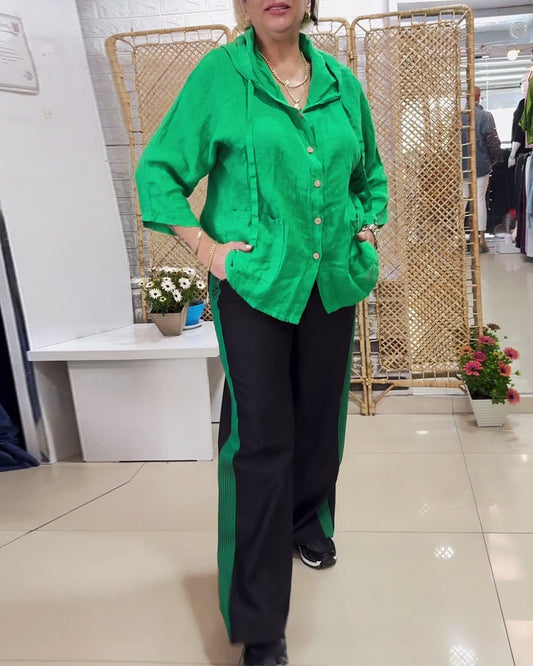 Completo con cardigan con cappuccio e pantaloni dritti