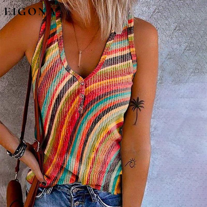 Rainbow Stripe Tank Top Multicolor best Best Sellings clothes Plus Size Sale tops Topseller