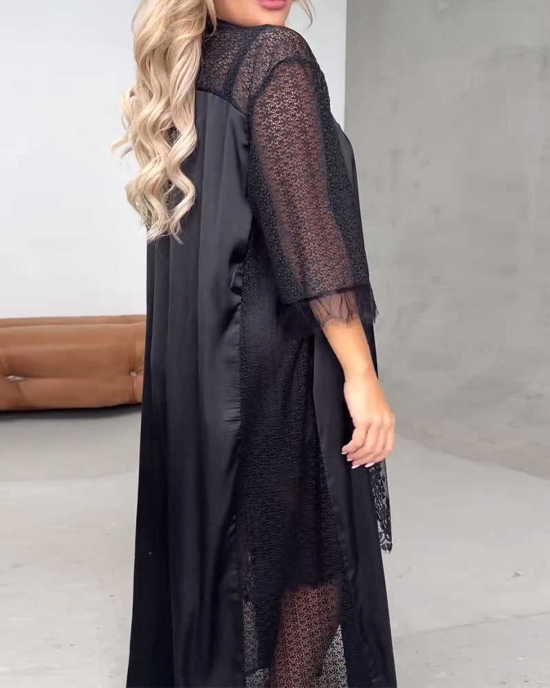 Pure Color Lace Splicing Slip Set