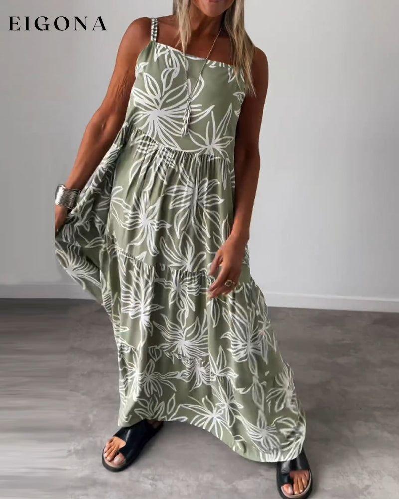 Leaf print large hem suspender dress casual dresses summer vacation dresses