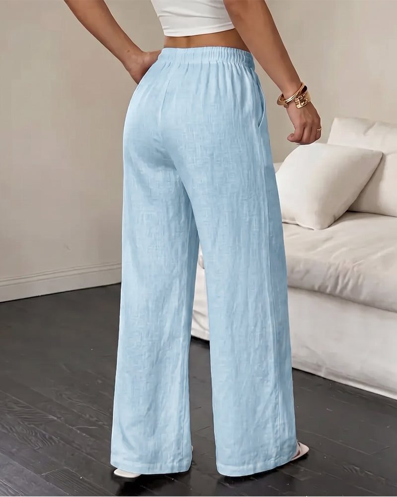 Tie Straight Leg Solid Versatile Long Pant