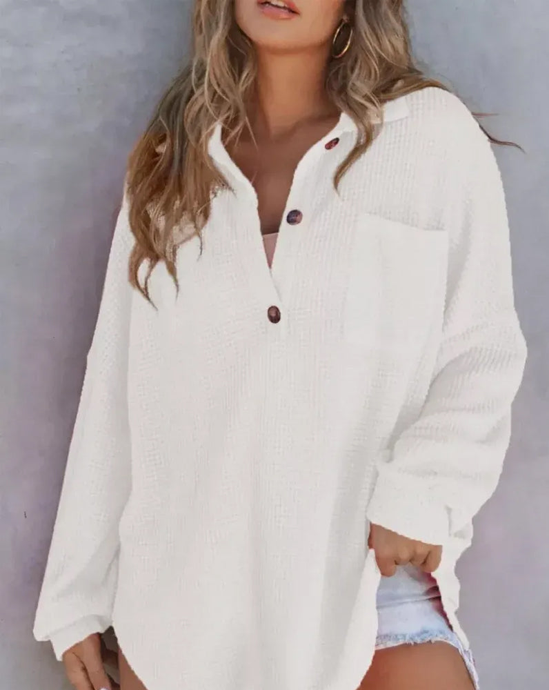 Solid Button-Down Loose Lapel Blouse 2024 f/w blouses & shirts spring