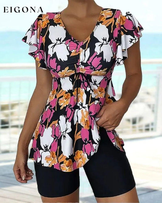 Printed ruffle sleeve tankini swimsuit summer tankini