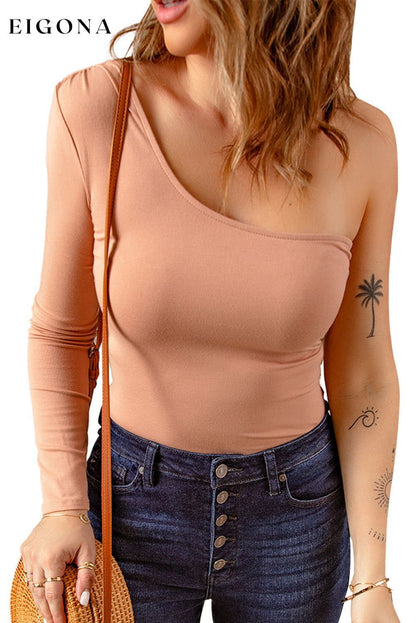Nude Twist Cross Back Asymmetric One Shoulder Bodysuit All In Stock bodysuit bodysuits clothes Collar One Shoulder DL Chic DL Exclusive one sleeve Season Fall & Autumn trend