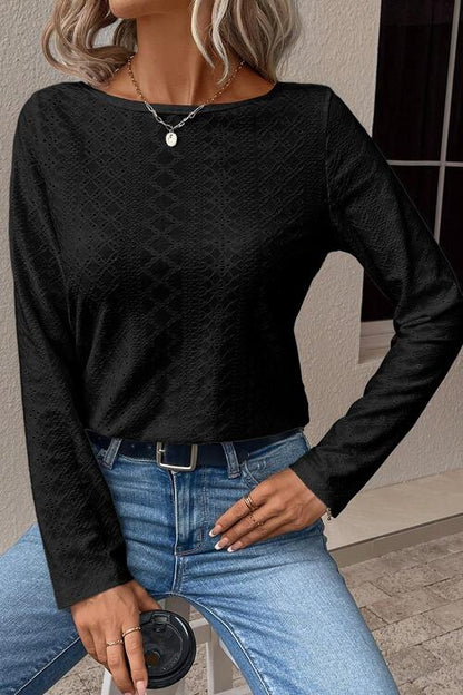 V-Neck Lace Detail Long Sleeve Blouse Black clothes long sleeve shirts long sleeve top long sleeve tops Ship From Overseas shirt shirts SYNZ top tops