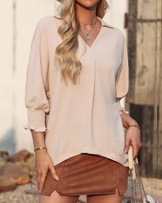 V-Neck Loose Fit Three-Quarter Sleeve Blouse blouses & shirts spring summer