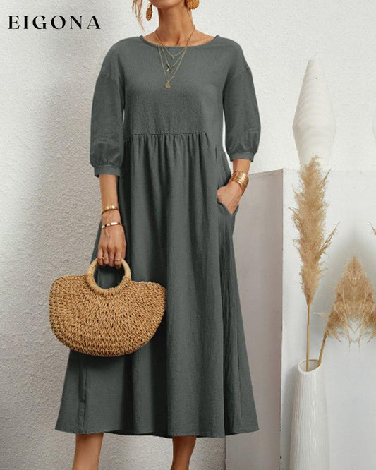 Cotton and linen dress Dark Green 23BF casual dresses Clothes Cotton and Linen Dresses Spring Summer