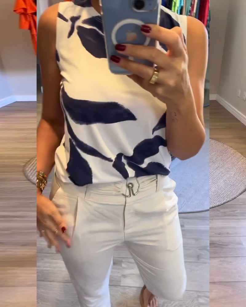 Gilet stampato senza maniche con scollo rotondo