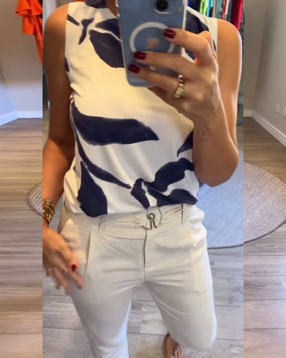 Gilet stampato senza maniche con scollo rotondo