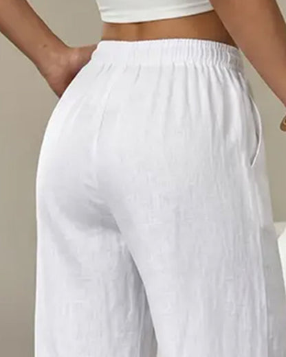 Tie Straight Leg Solid Versatile Long Pant