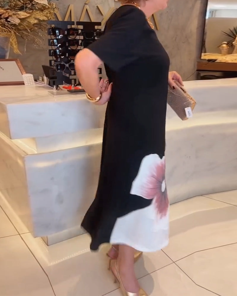 V-Neck Positioning Printed Long Dress