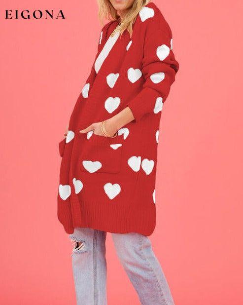 Heart Graphic Open Front Cardigan with Pockets Sweater cardigan cardigans clothes SF Knit Ship From Overseas Sweater sweaters