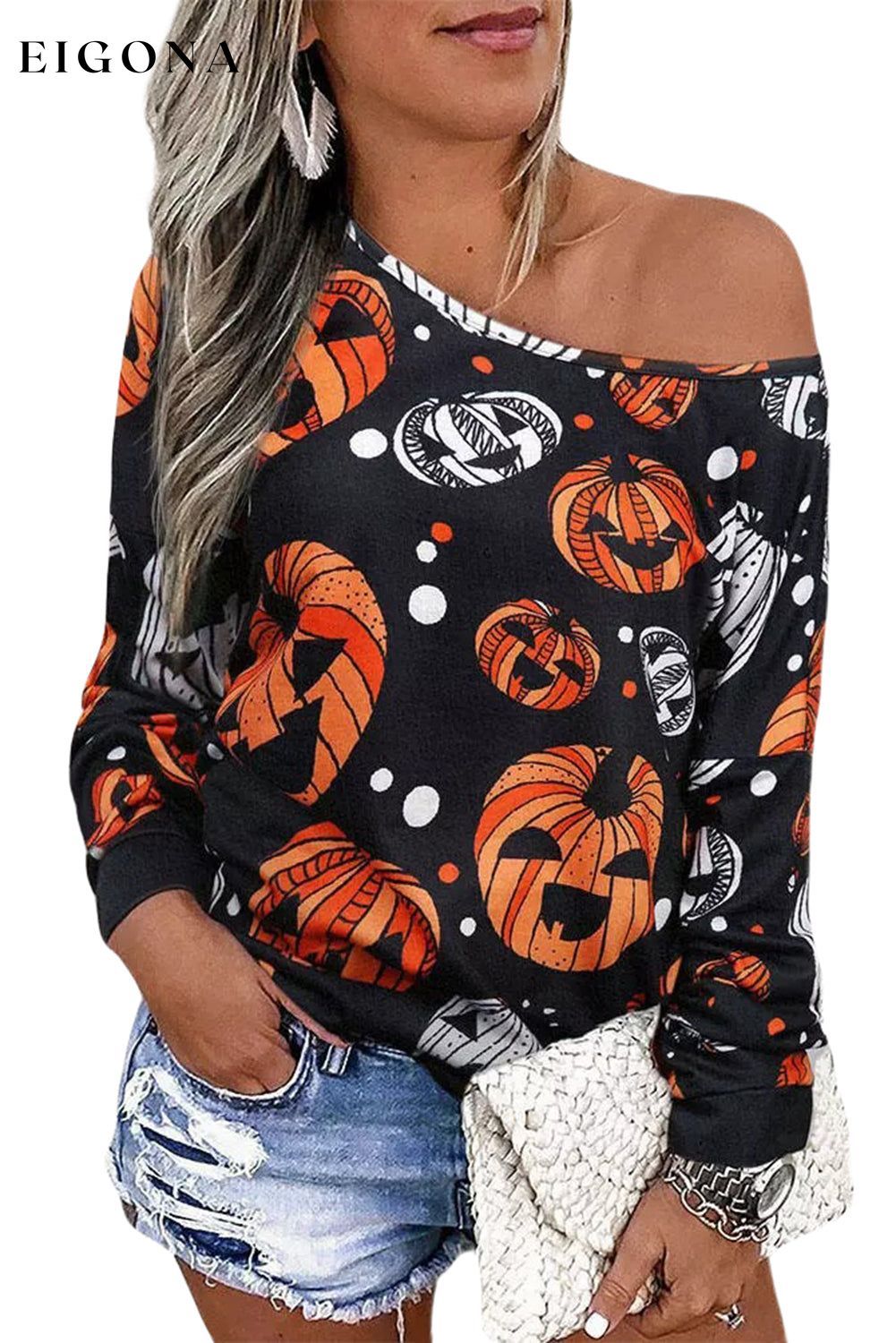 One Shoulder Jack-O'-Lantern Graphic Sweatshirt clothes Ship From Overseas shirts sweater SYNZ top trend