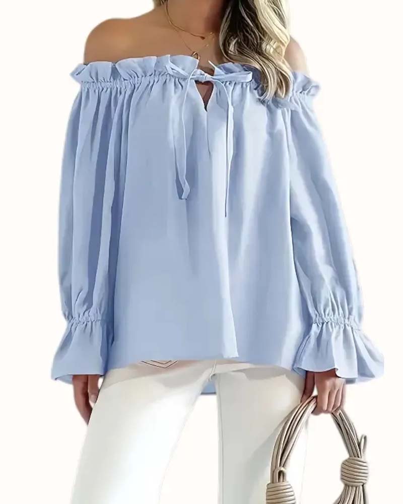 Off-Shoulder Ruffle Long Sleeve Blouse