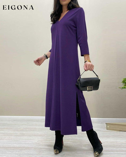 Elegant Slit Long Sleeve Dress Purple 2023 f/w 23BF casual dresses Clothes Dresses