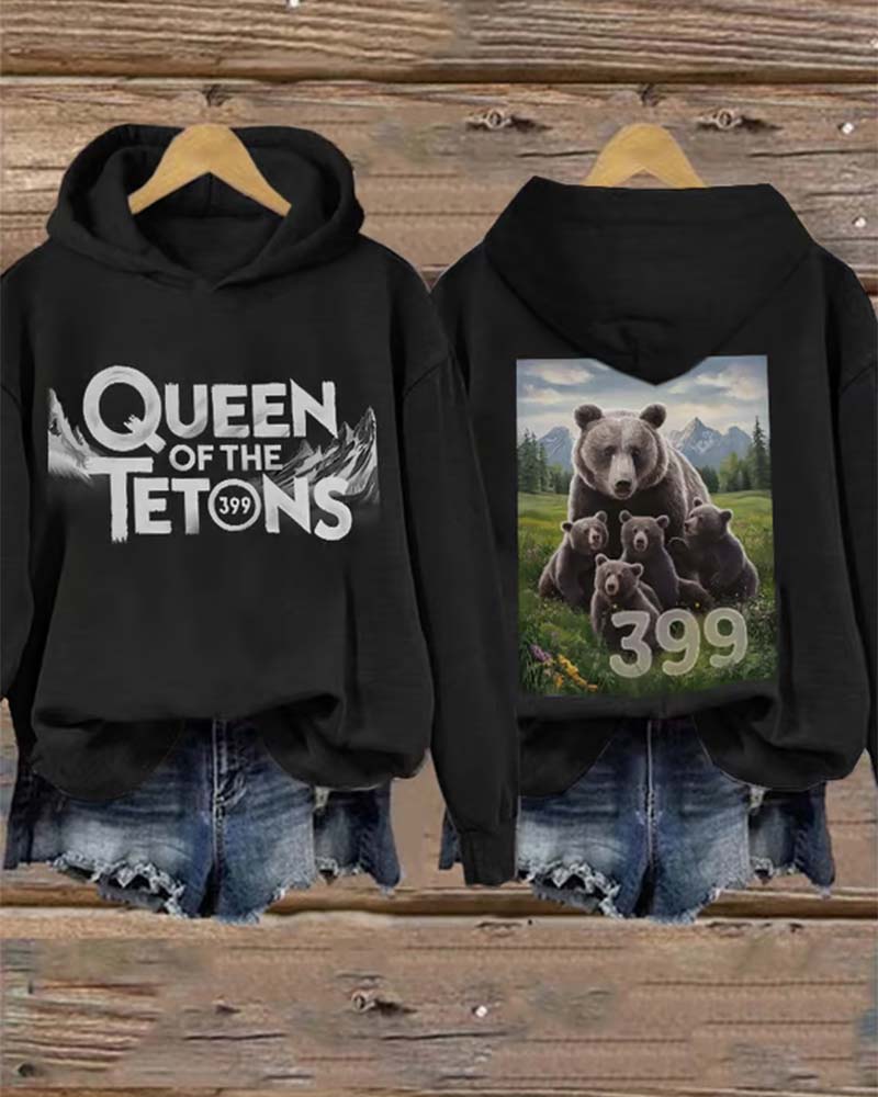 Women's Retro Grizzly 399 The Queen Of The Tetons 1996-2024 Print Hoodie 2024 f/w cute animals hoodies