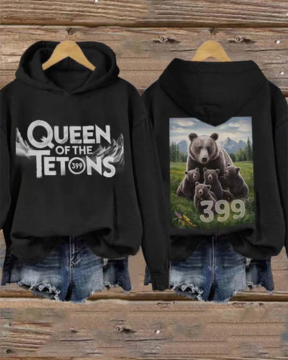 Women's Retro Grizzly 399 The Queen Of The Tetons 1996-2024 Print Hoodie 2024 f/w cute animals hoodies