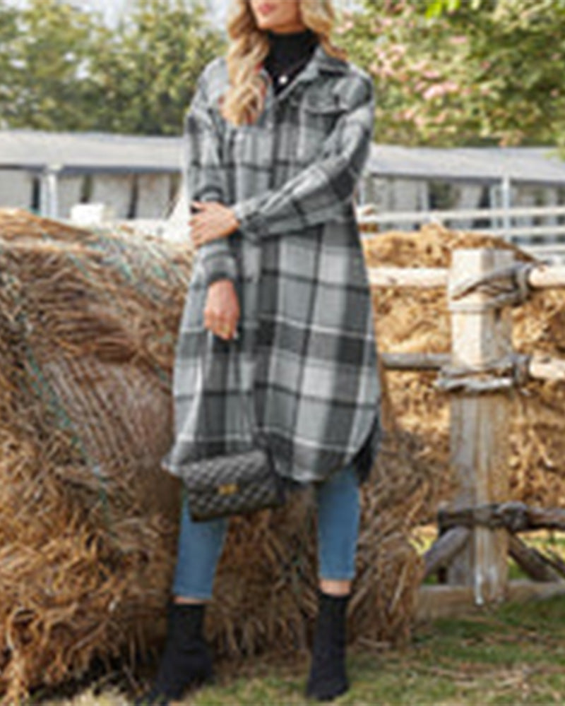 Buttoned lapel plaid coat 2024 f/w coats