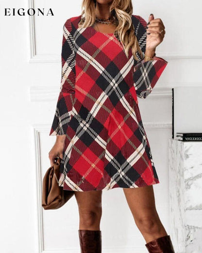 Round Neck Plaid Casual Dress Red 2023 f/w 23BF casual dresses christmas Clothes Dresses spring