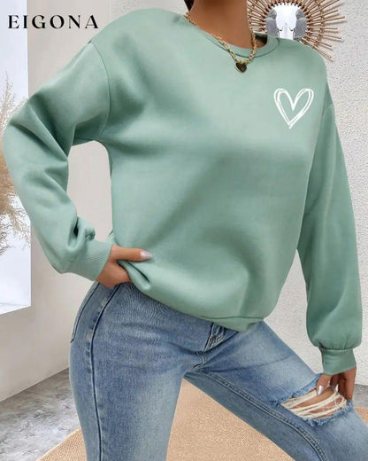 Solid Color Heart Print Sweatshirt Green 2023 f/w 23BF cardigans Clothes hoodies & sweatshirts spring Tops/Blouses