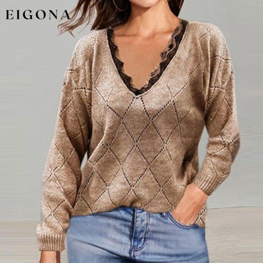 Ladies Plain Long Sleeve Knit Sweater sweatshirts top tops