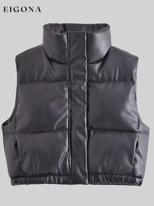 PU Leather Zip Up Drawstring Vest Black clothes K&BZ Ship From Overseas