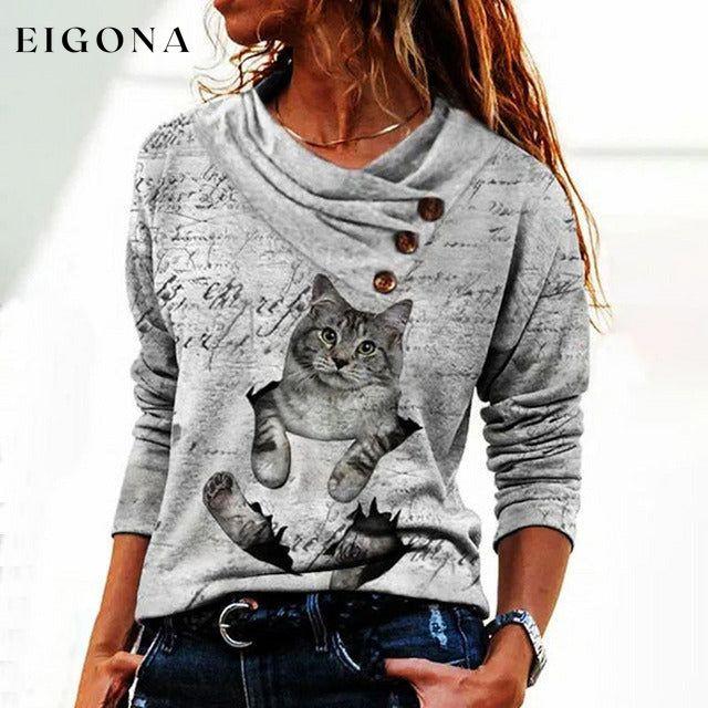 Cat Print Casual Blouse best Best Sellings clothes Plus Size Sale tops Topseller