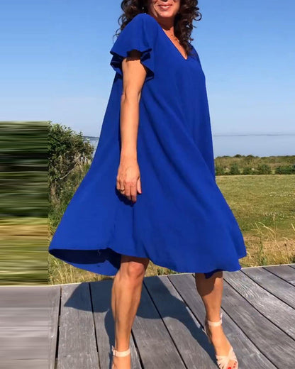 Solid color ruffle simple dress casual dresses summer