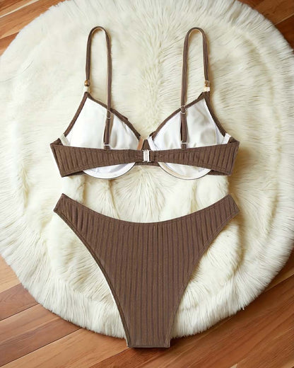 Ribbed Ruffle Solid Bikini