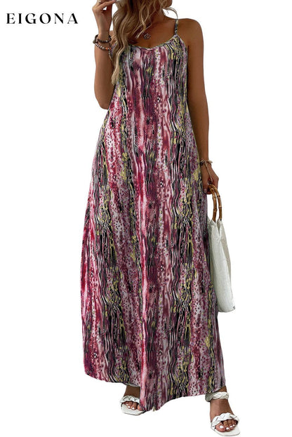 Multicolor Abstract Print Adjustable Spaghetti Strap Maxi Dress clothes dress dresses maxi dress Occasion Vacation Print Abstract Season Summer Silhouette A-Line Style Bohemian