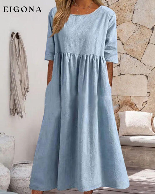 Cotton linen solid color dress Blue 23BF Casual Dresses Clothes Cotton and Linen Dresses Spring Summer
