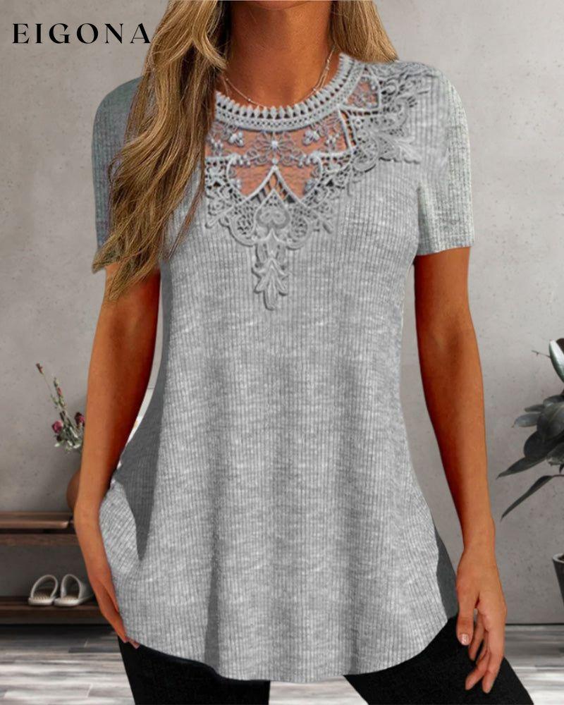 Round neck lace T-shirt 23BF clothes Short Sleeve Tops Spring Summer T-shirts Tops/Blouses