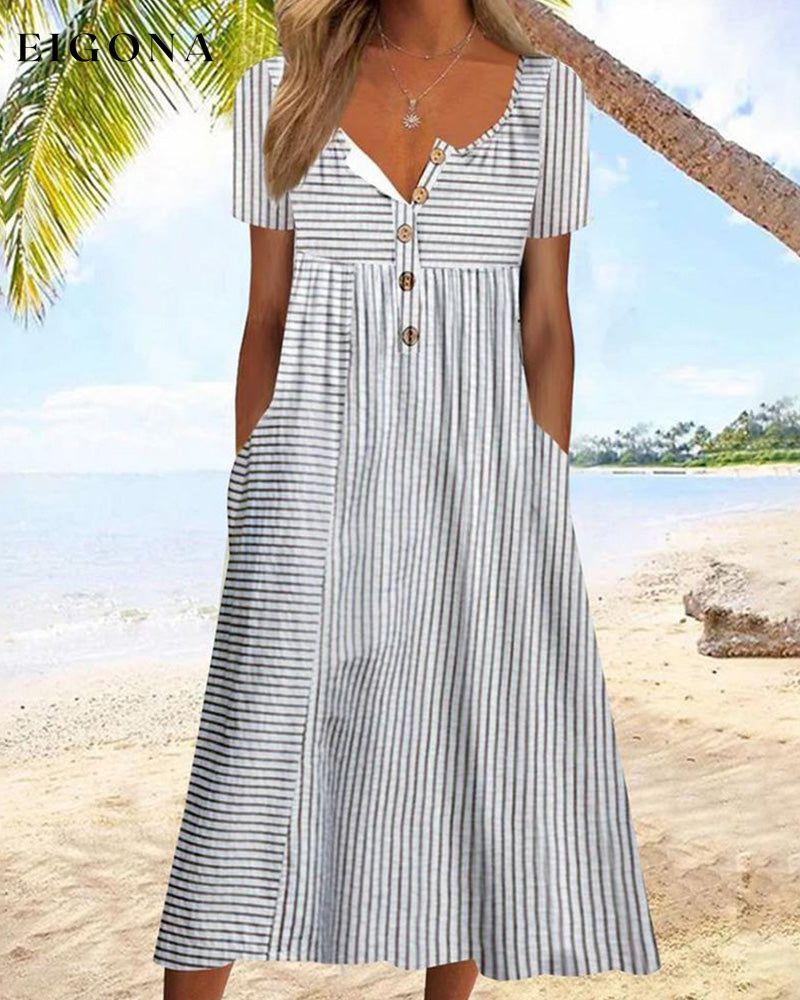 Striped Print Short Sleeve Dress Gray 23BF Casual Dresses Clothes Dresses SALE Spring Summer