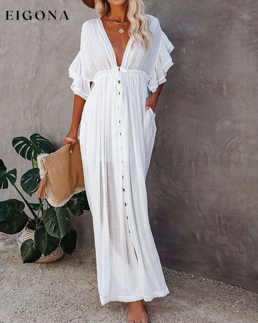 Solid Color Bikini Cover-Up Dress White One size fits all 23BF Clothes Cover-Ups Spring Summer Swimwear