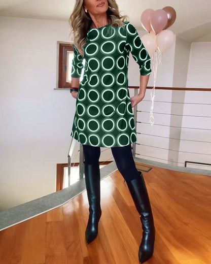 Round neck circle print casual dress