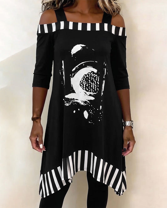 Off-Shoulder Irregular Loose Print Dress casual dresses spring summer