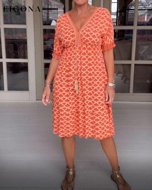 Printed v-neck fringed dress Orange 23BF Casual Dresses Clothes Dresses SALE Spring Summer