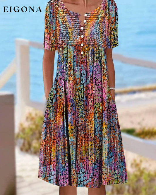 Colorful short sleeve v-neck dress Multicolor 23BF Casual Dresses Clothes Dresses SALE Spring Summer