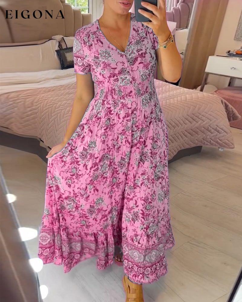 Floral print v-neck dress Pink 23BF Casual Dresses Clothes Dresses Spring Summer