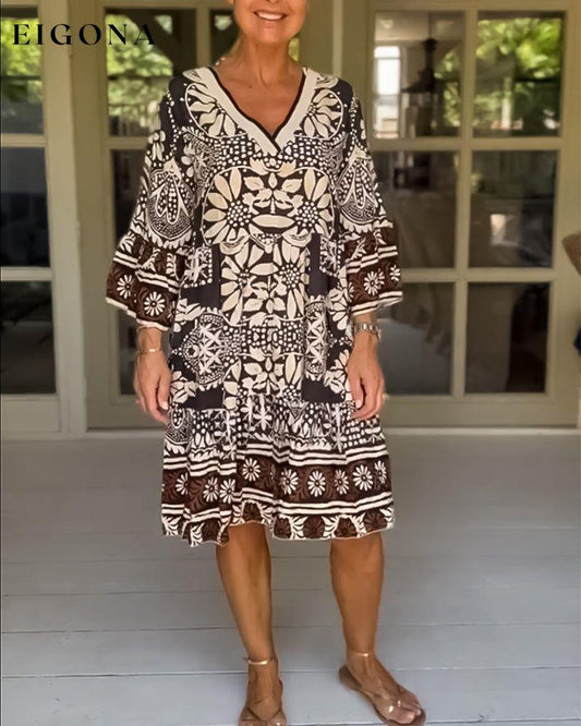 V Neck Knee-Length Vacation Dress Brown 23BF Casual Dresses Clothes Dresses Spring Summer vacation dresses