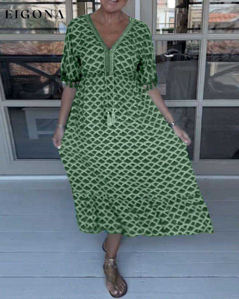 V-neck printed casual dress Green 23BF Casual Dresses Clothes Dresses Spring Summer