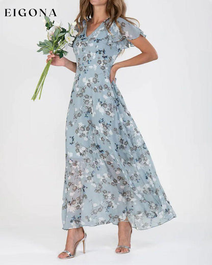 Short Sleeve Long Dress with Floral Print 23BF Casual Dresses Clothes Dresses SALE Spring Summer
