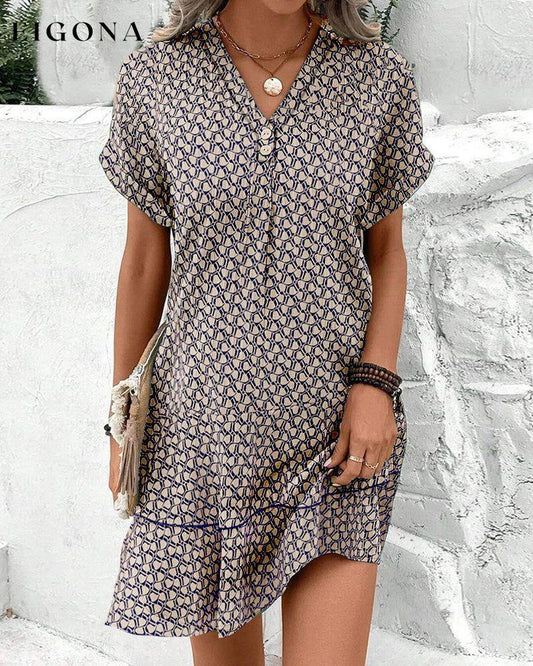 V Neck Short Sleeve Casual Dress Brown 23BF Casual Dresses Clothes Dresses Spring Summer