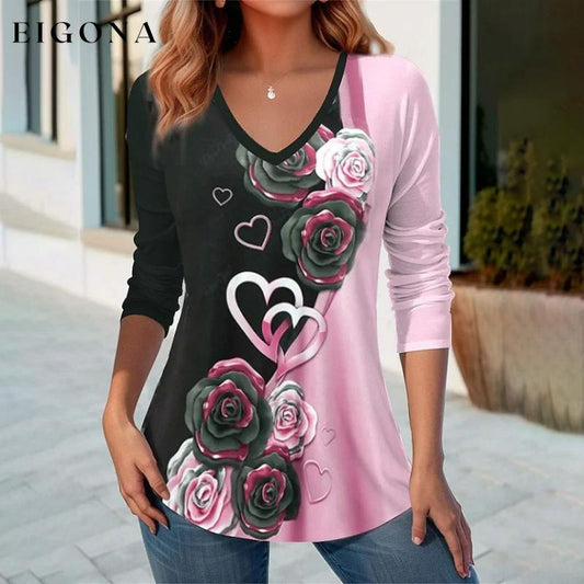 Heart And Floral Print T-shirt Multicolor best Best Sellings clothes Plus Size Sale tops Topseller