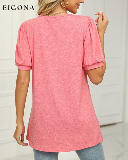 Square Neck T-shirt with Puff Sleeves 23BF clothes Short Sleeve Tops Summer T-shirts Tops/Blouses